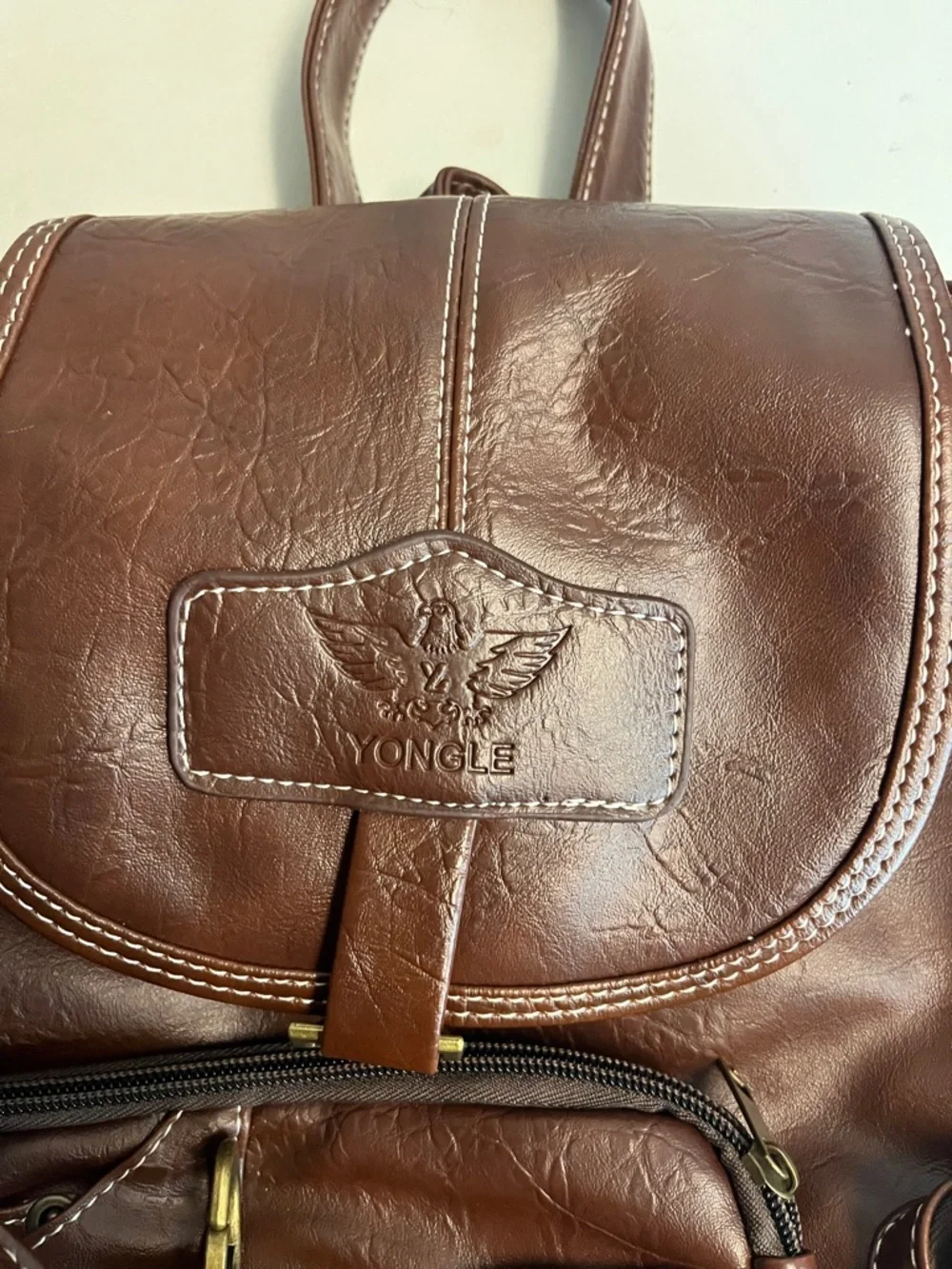 Brown I unisex Leather Backpack